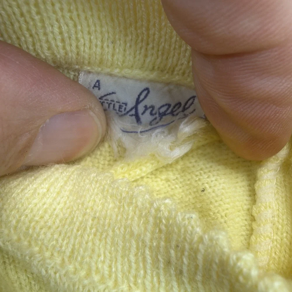 Vintage A Little Angel Baby Girl Yellow Knit Sweater 12M Embroidered Birds